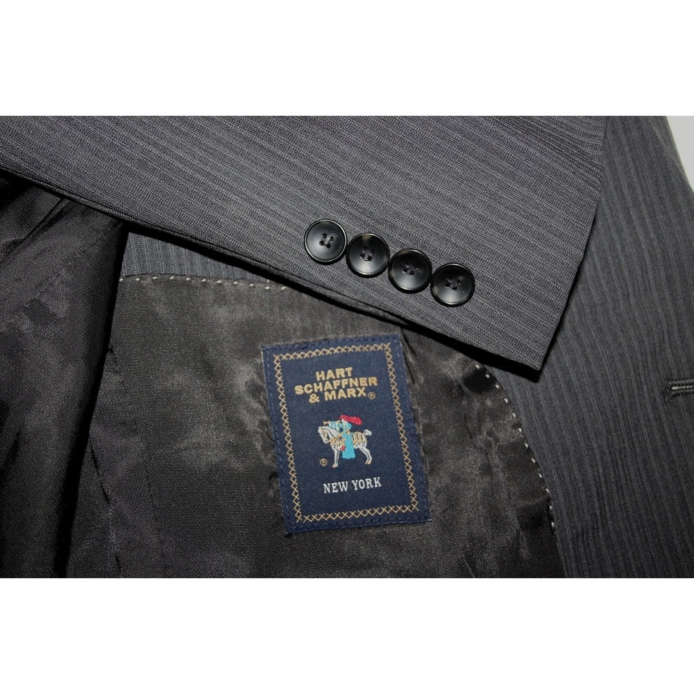HART SCHAFFNER MARX 40R Gray Stripe Wool Suit NEW YORK 2 Button Cuffed